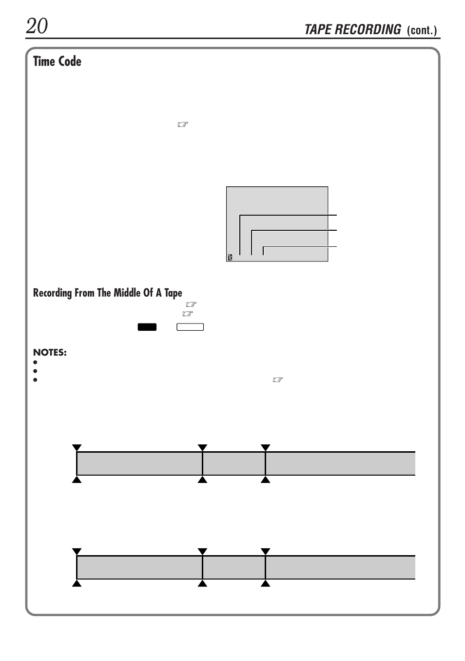 Time code, Tape recording, Recording from the middle of a tape | Cont.) | JVC GR-DVL1020 User Manual | Page 21 / 88