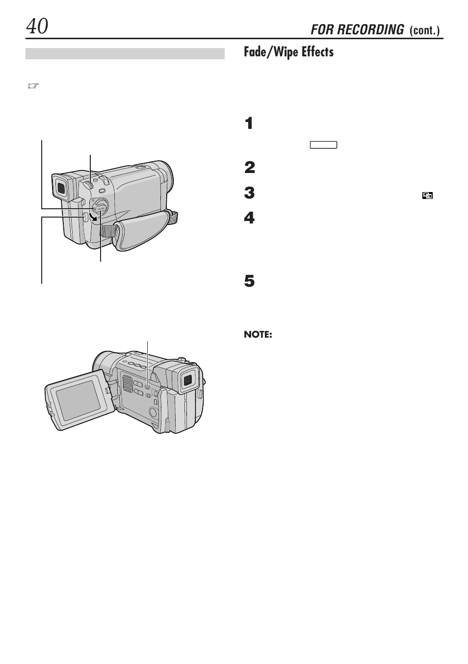 Fade/wipe effects, For recording | JVC GR-DVL1020 User Manual | Page 41 / 88