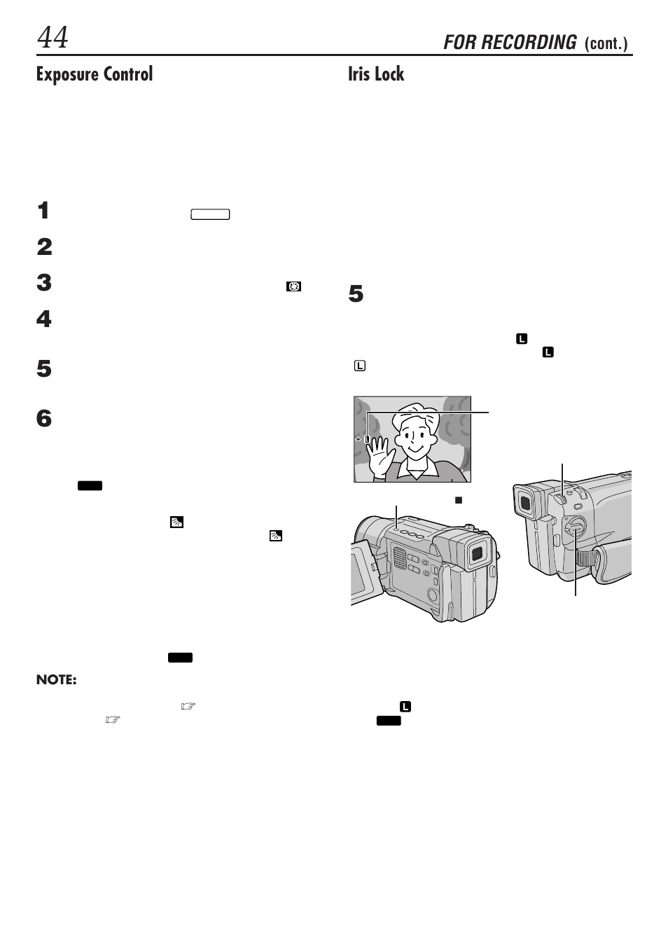 Exposure control, Iris lock, For recording | JVC GR-DVL1020 User Manual | Page 45 / 88