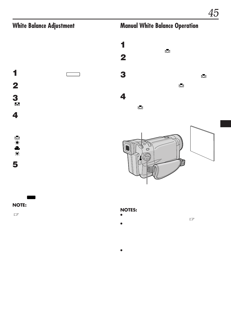 White balance adjustment, Manual white balance operation | JVC GR-DVL1020 User Manual | Page 46 / 88