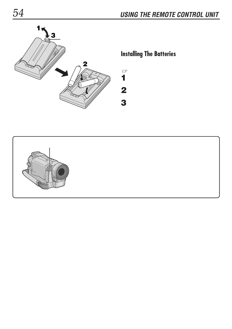 12 3 using the remote control unit, Installing the batteries | JVC GR-DVL1020 User Manual | Page 55 / 88