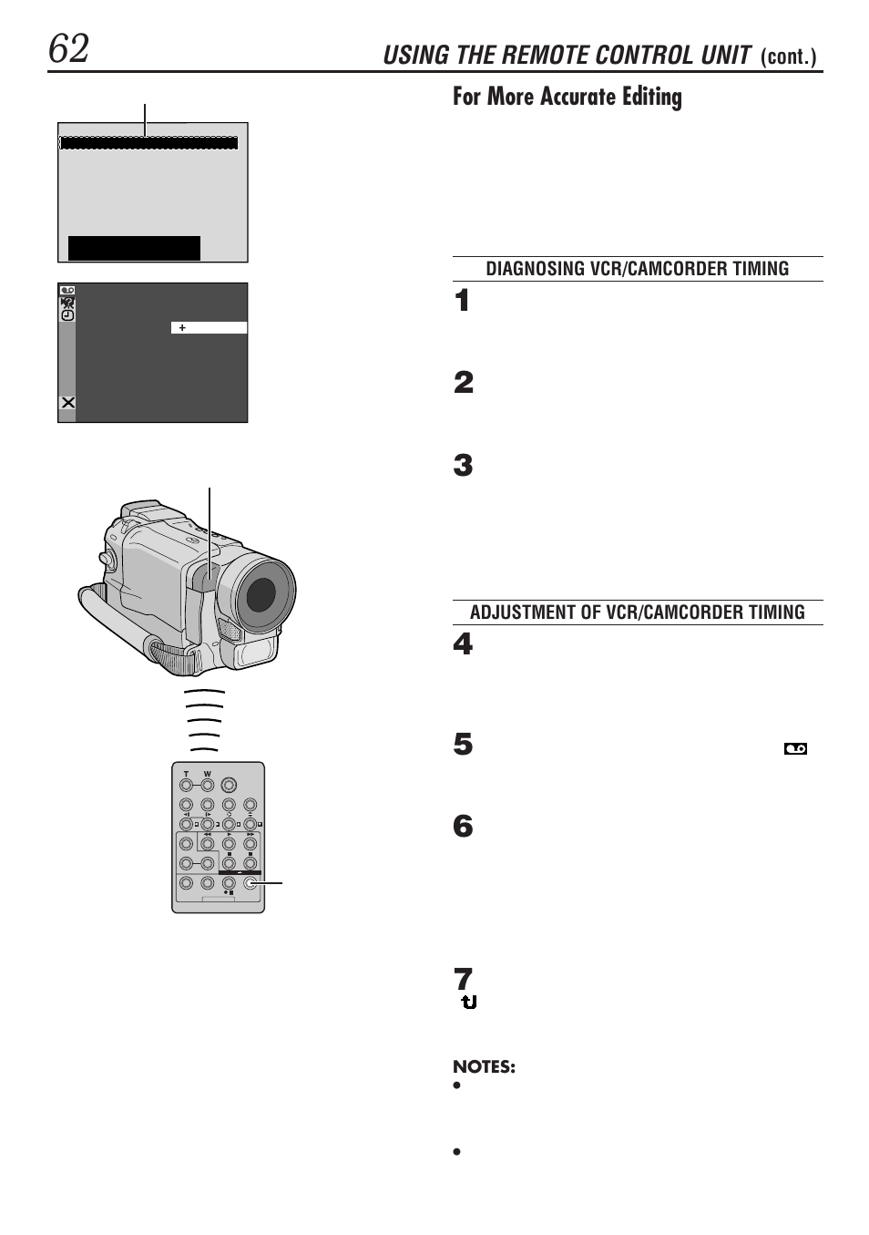 For more accurate editing, Using the remote control unit, Cont.) | JVC GR-DVL1020 User Manual | Page 63 / 88