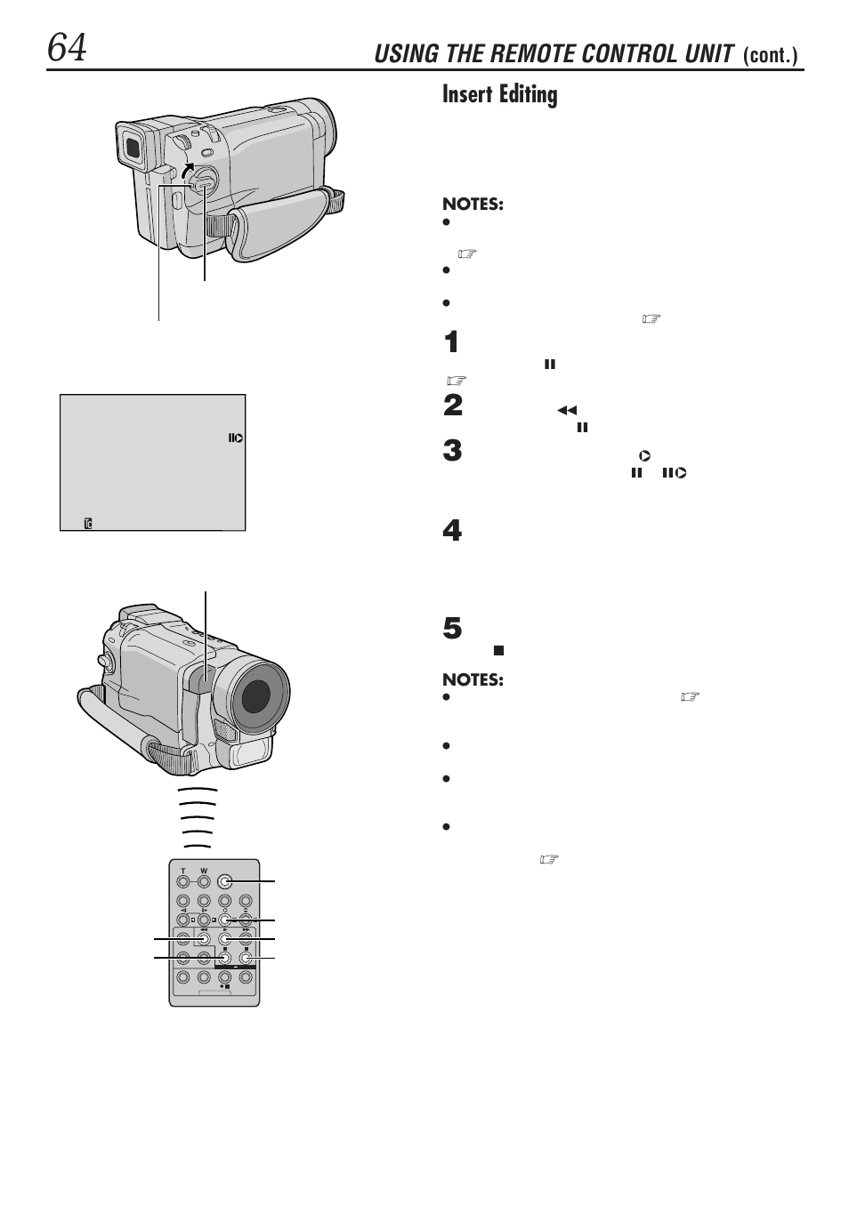 Using the remote control unit, Insert editing, Cont.) | JVC GR-DVL1020 User Manual | Page 65 / 88