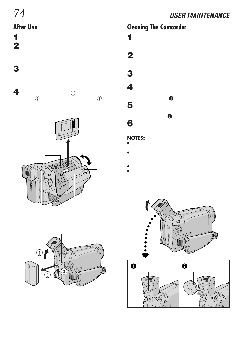 Cleaning the camcorder, After use, User maintenance 3 2 1 | JVC GR-DVL1020 User Manual | Page 75 / 88