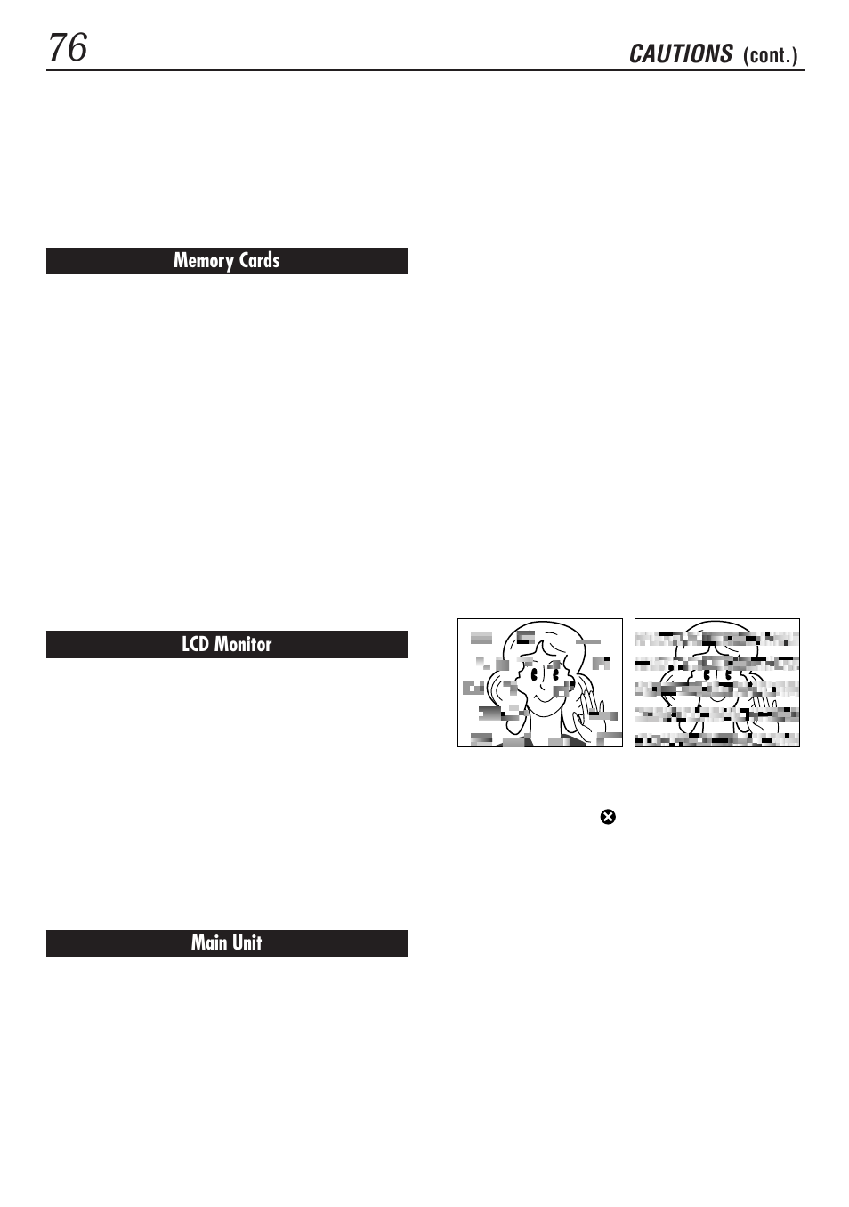 Cautions, Lcd monitor, Main unit | Cont.) | JVC GR-DVL1020 User Manual | Page 77 / 88