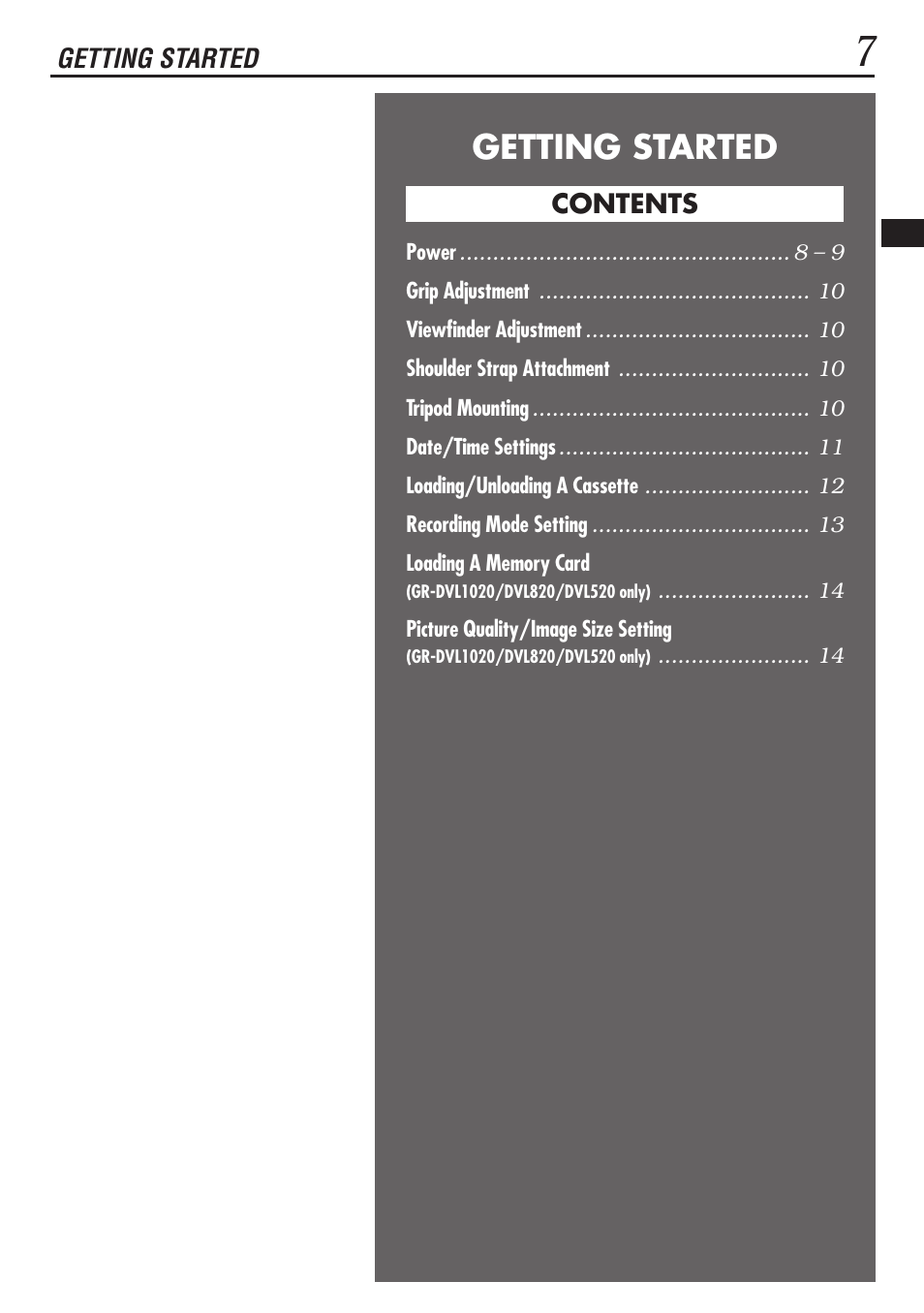 Getting started | JVC GR-DVL1020 User Manual | Page 8 / 88
