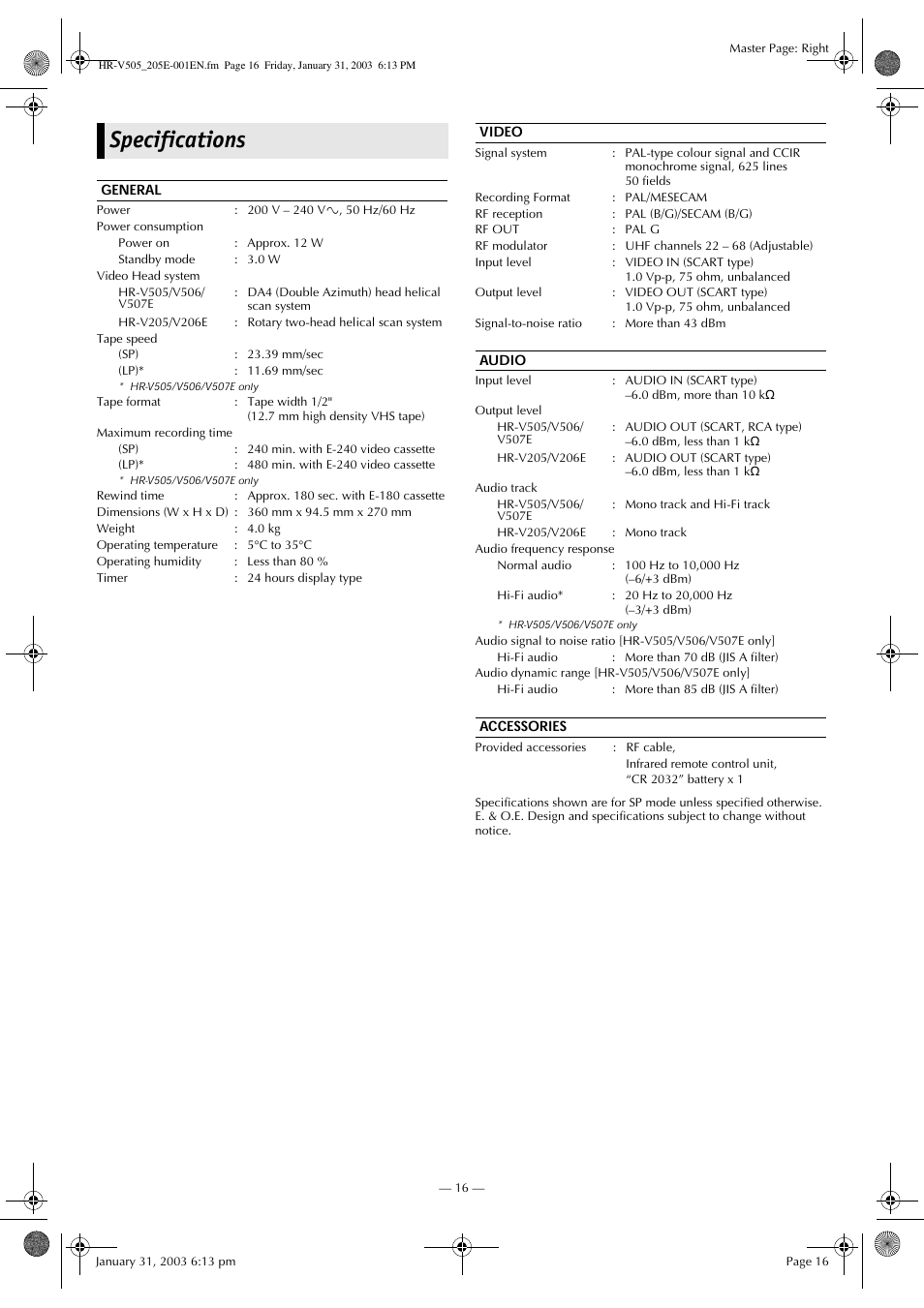 Specifications | JVC 0203-AH-CR-LG User Manual | Page 16 / 16