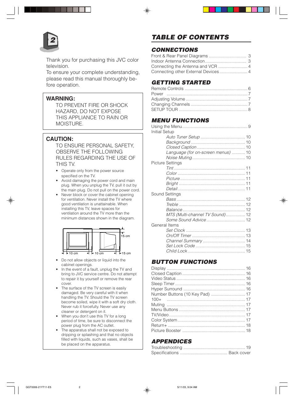 JVC AV-14FT11 User Manual | Page 2 / 20