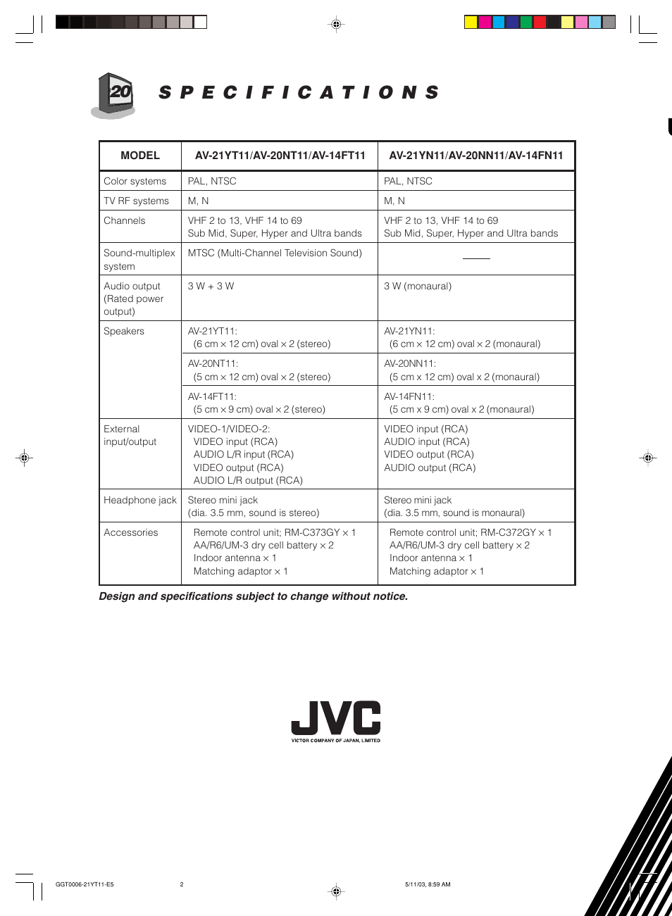 JVC AV-14FT11 User Manual | Page 20 / 20