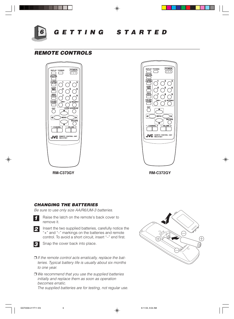 Remote controls | JVC AV-14FT11 User Manual | Page 6 / 20