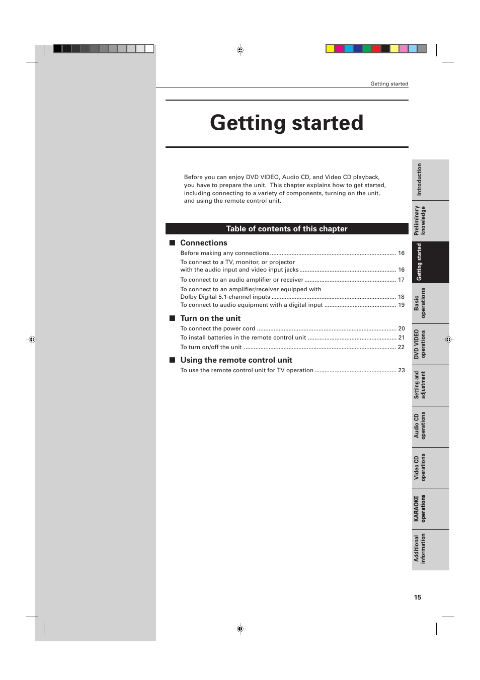 Getting started | JVC XV-D705GD User Manual | Page 17 / 113