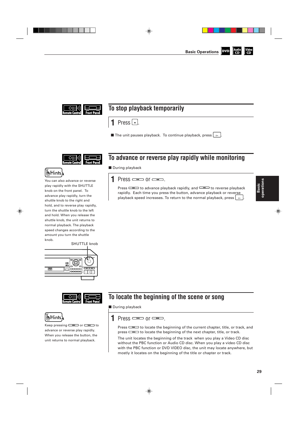 Press, Shuttle skip stop pause play open/close resume, Dolby on screen | Title menu enter d | JVC XV-D705GD User Manual | Page 31 / 113