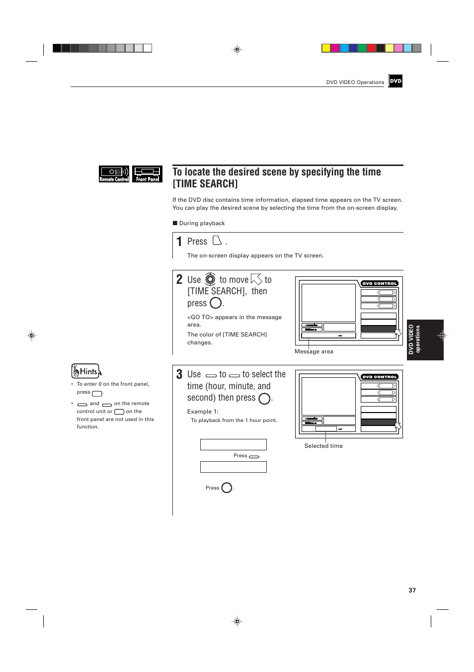Press, Use to move to [time search], then press, Go to | Go to 1 | JVC XV-D705GD User Manual | Page 39 / 113