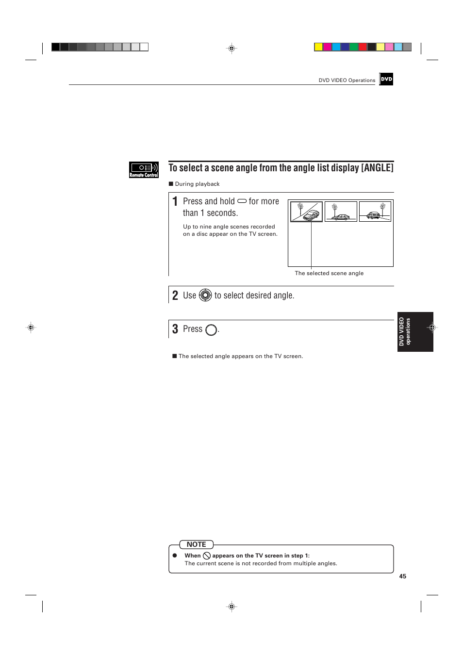Press and hold, For more than 1 seconds, Use to select desired angle | Press | JVC XV-D705GD User Manual | Page 47 / 113