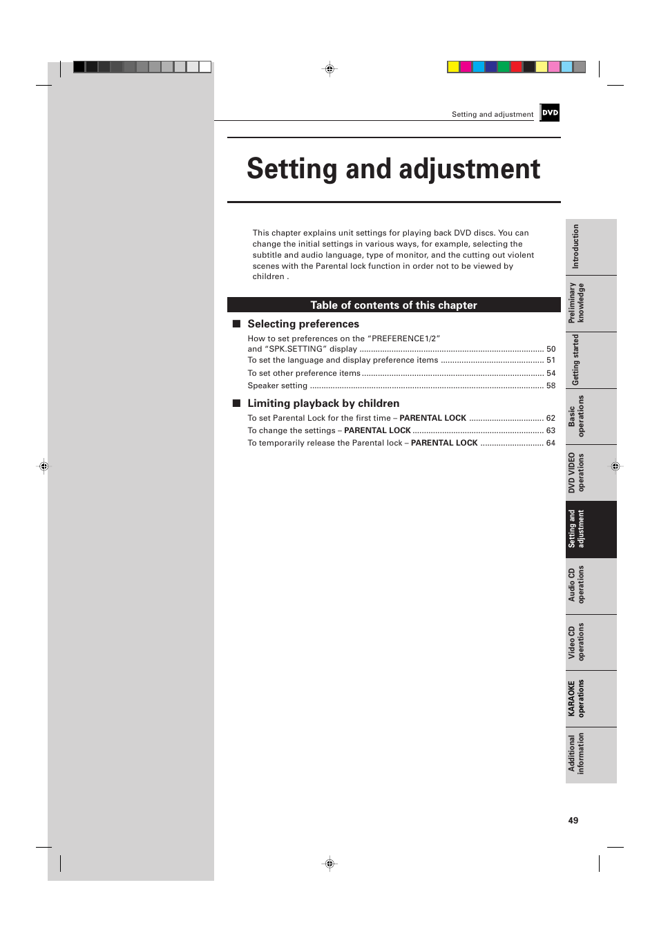 Setting and adjustment | JVC XV-D705GD User Manual | Page 51 / 113