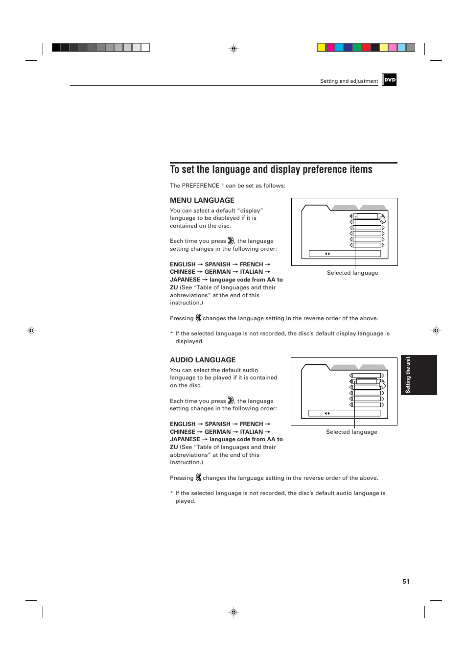 Menu language, Audio language | JVC XV-D705GD User Manual | Page 53 / 113