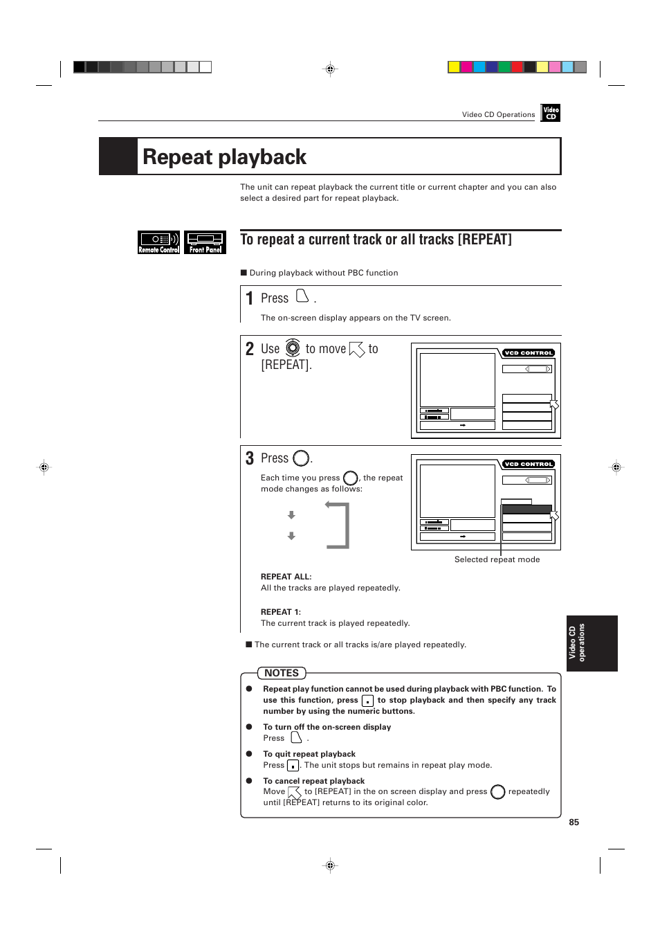 Repeat playback, Press, Use to move to [repeat | JVC XV-D705GD User Manual | Page 87 / 113