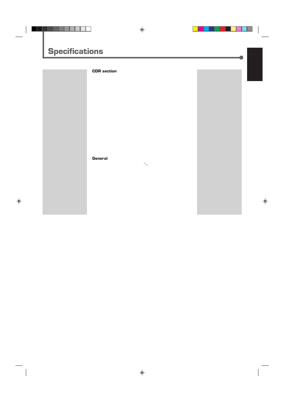 Specifications, English | JVC XL-R910SL User Manual | Page 21 / 22