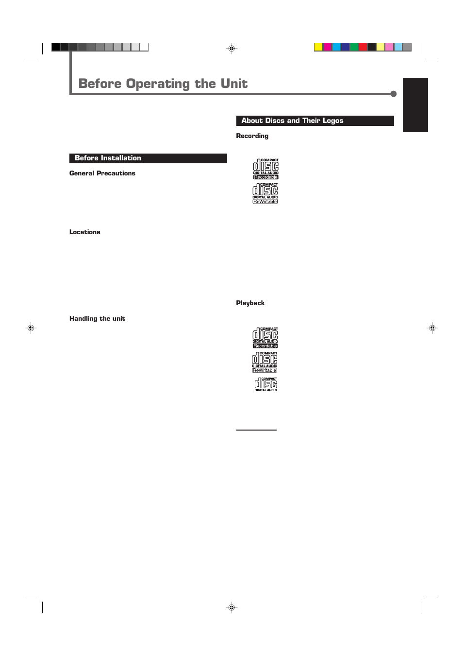 Before operating the unit | JVC XL-R910SL User Manual | Page 5 / 22