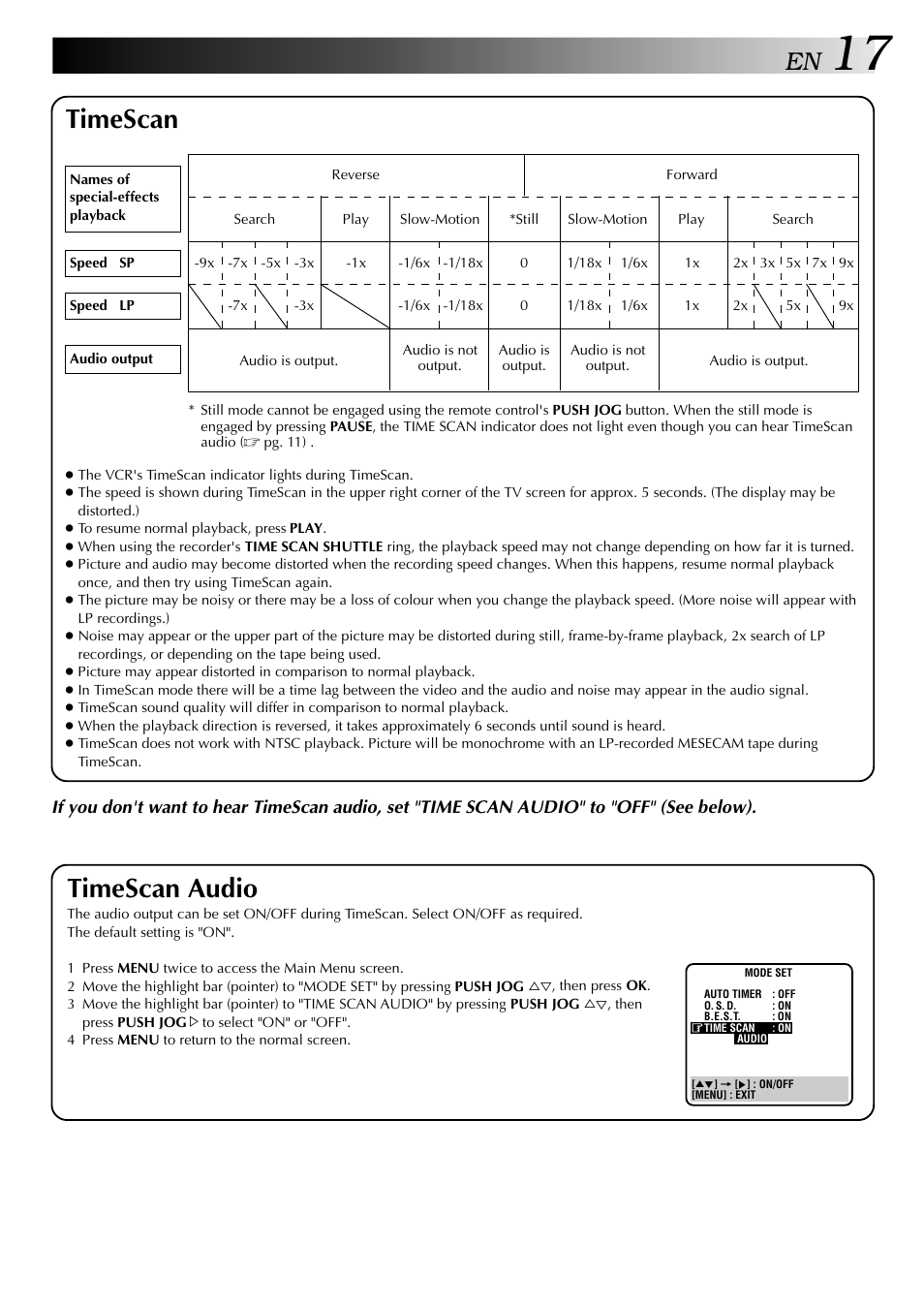 Timescan, Timescan audio | JVC HR-DD949EE User Manual | Page 17 / 52