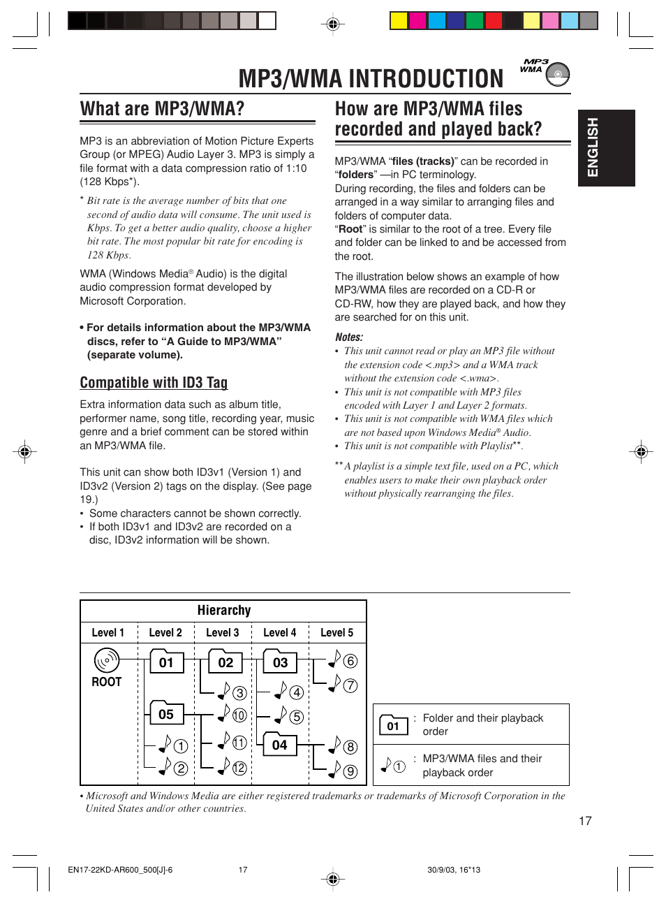 Mp3/wma introduction, How are mp3/wma files recorded and played back, What are mp3/wma | Compatible with id3 tag | JVC KD-AR600 User Manual | Page 17 / 47