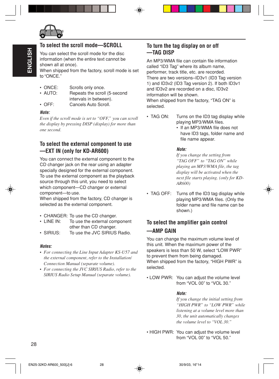 English to select the scroll mode—scroll | JVC KD-AR600 User Manual | Page 28 / 47