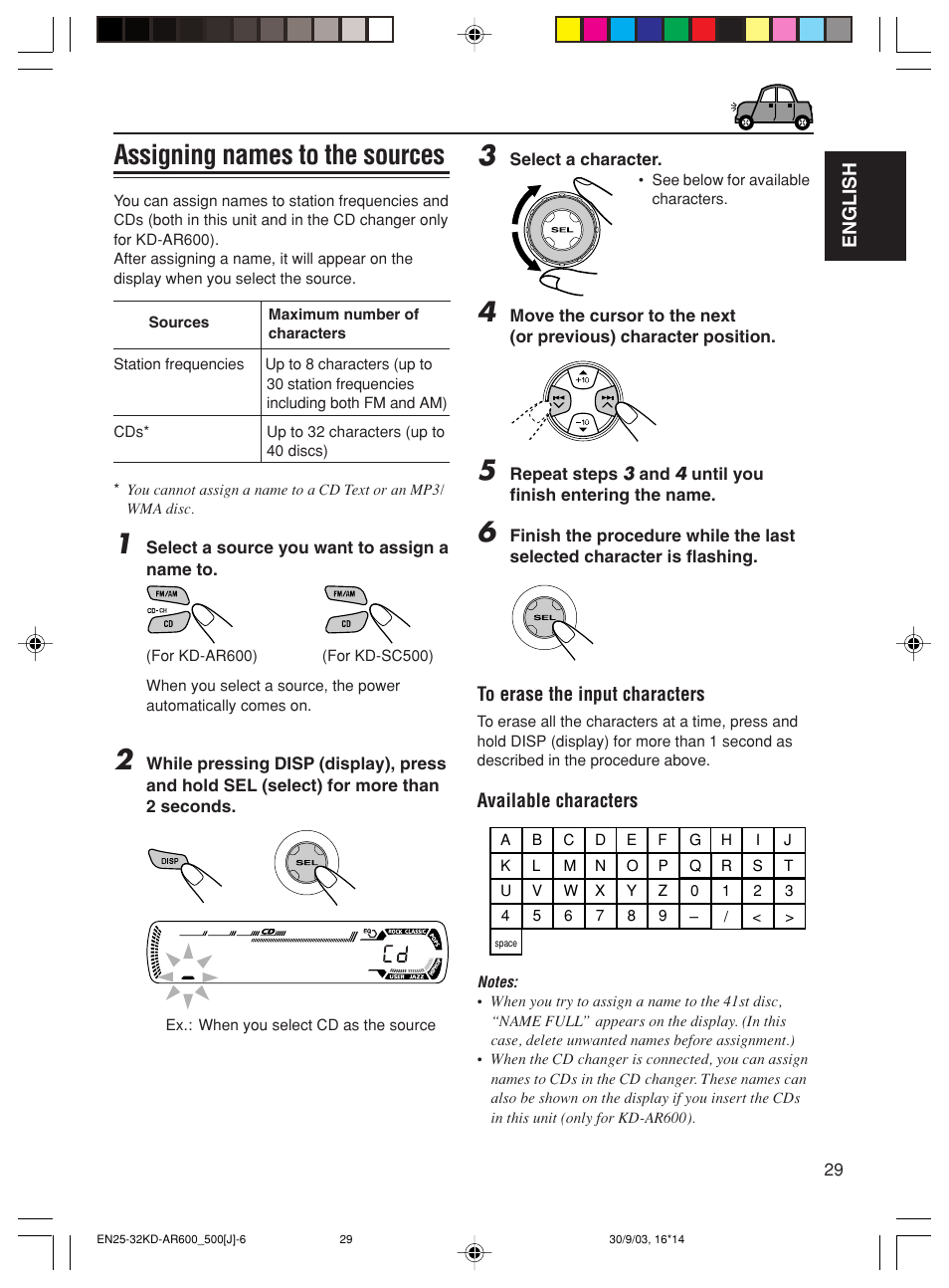 Assigning names to the sources | JVC KD-AR600 User Manual | Page 29 / 47