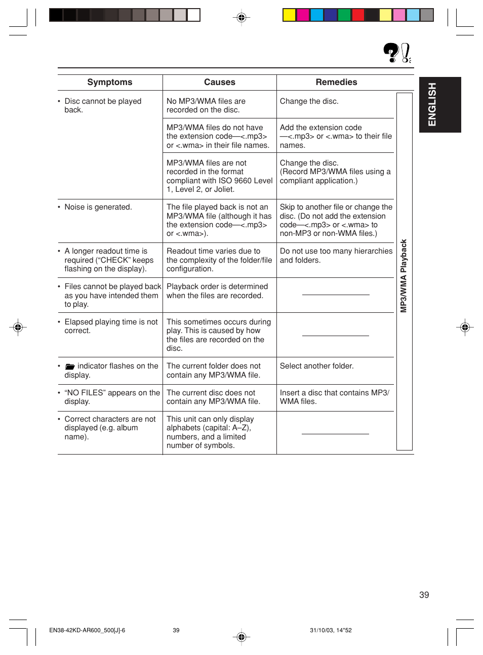 English | JVC KD-AR600 User Manual | Page 39 / 47