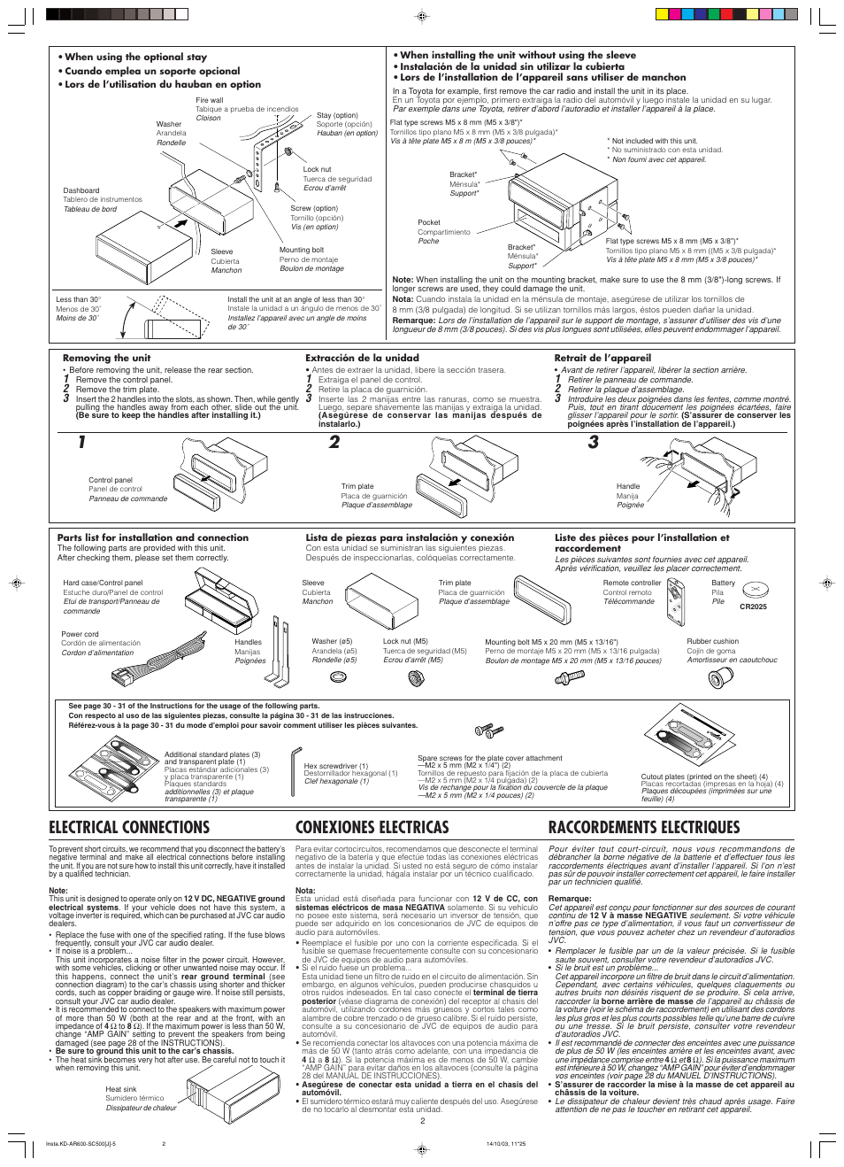 Electrical connections, Raccordements electriques, Conexiones electricas | JVC KD-AR600 User Manual | Page 45 / 47