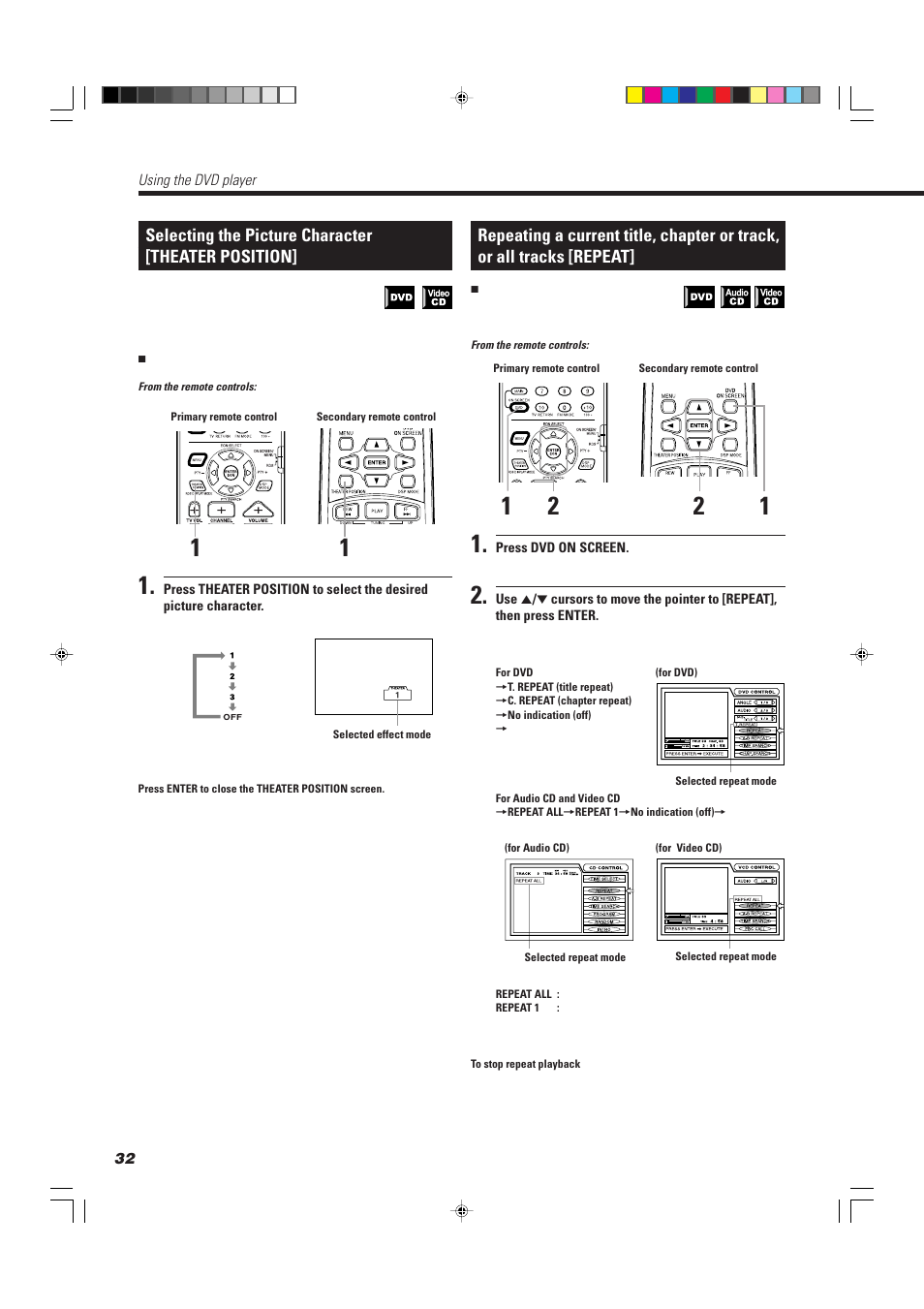 Selecting the picture character [theater position | JVC TH-A10R User Manual | Page 36 / 68