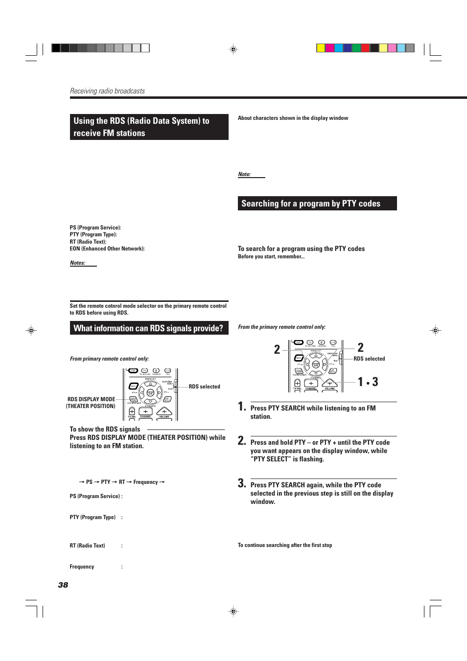 What information can rds signals provide, Searching for a program by pty codes | JVC TH-A10R User Manual | Page 42 / 68