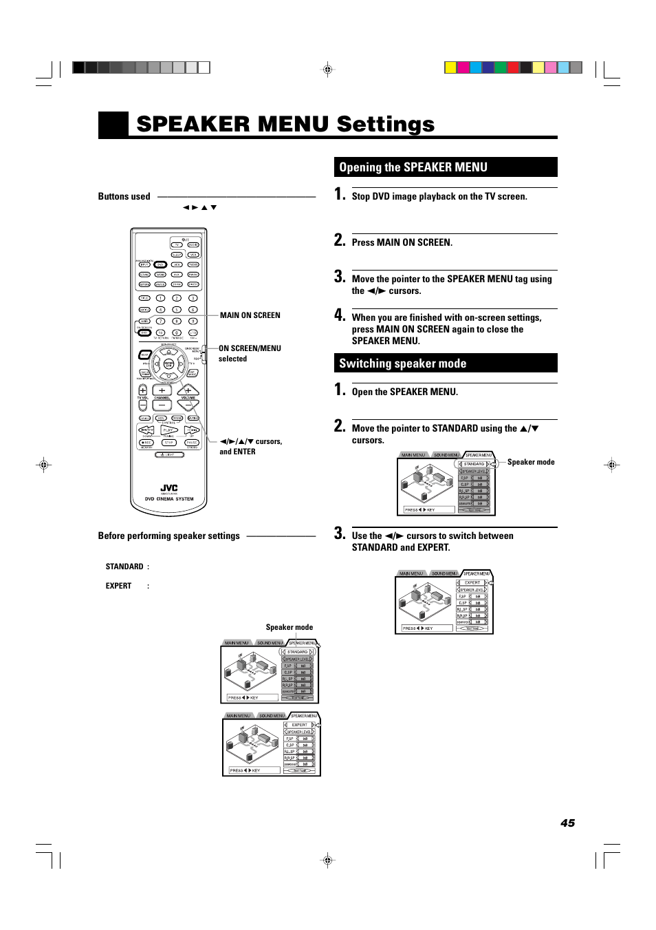 Speaker menu settings | JVC TH-A10R User Manual | Page 49 / 68