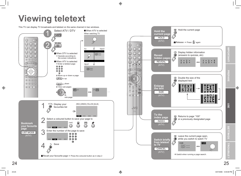 Viewing teletext, Viewing teletext ······························ 24 | JVC DynaPix LT-32DX7SJ User Manual | Page 14 / 26