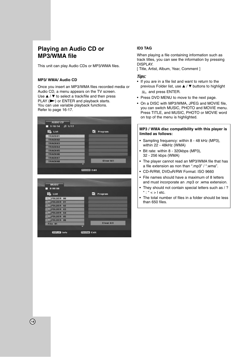 Playing an audio cd or mp3/wma file | JVC XV-N682S User Manual | Page 18 / 28