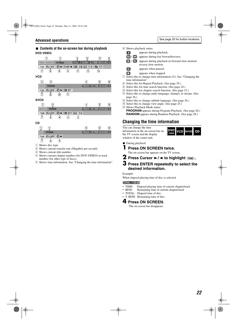 Changing the time information | JVC TH-S1 User Manual | Page 25 / 44