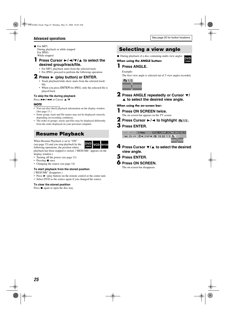 Resume playback selecting a view angle | JVC TH-S1 User Manual | Page 28 / 44