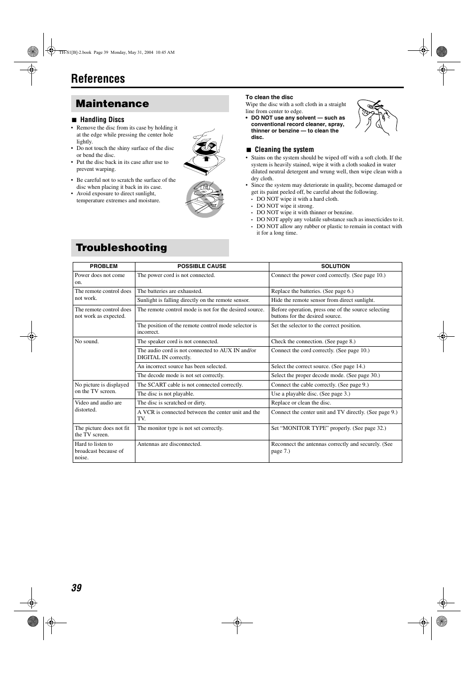 References, Maintenance troubleshooting | JVC TH-S1 User Manual | Page 42 / 44