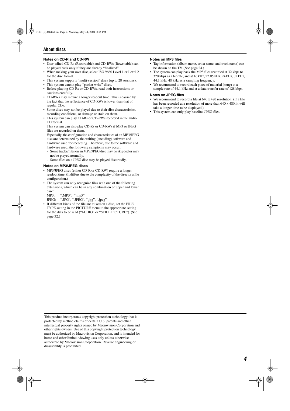 About discs | JVC TH-S1 User Manual | Page 7 / 44