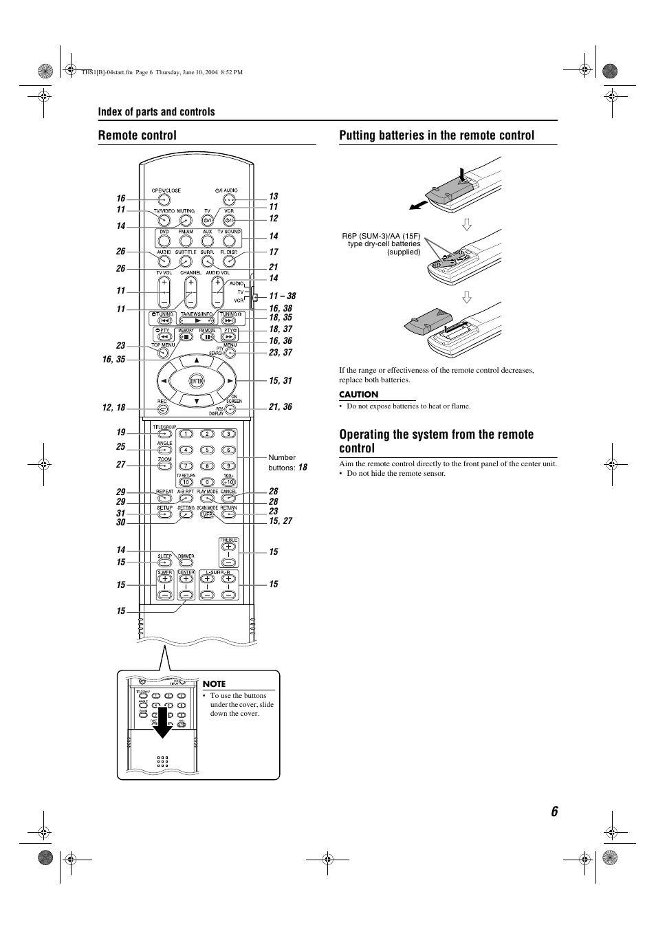 Operating the system from the remote control | JVC TH-S1 User Manual | Page 9 / 44
