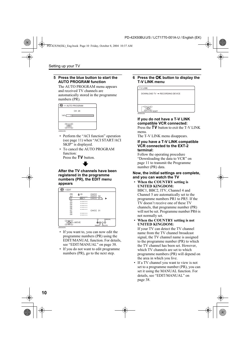 Setting up your tv | JVC PD-42X50BU User Manual | Page 12 / 58