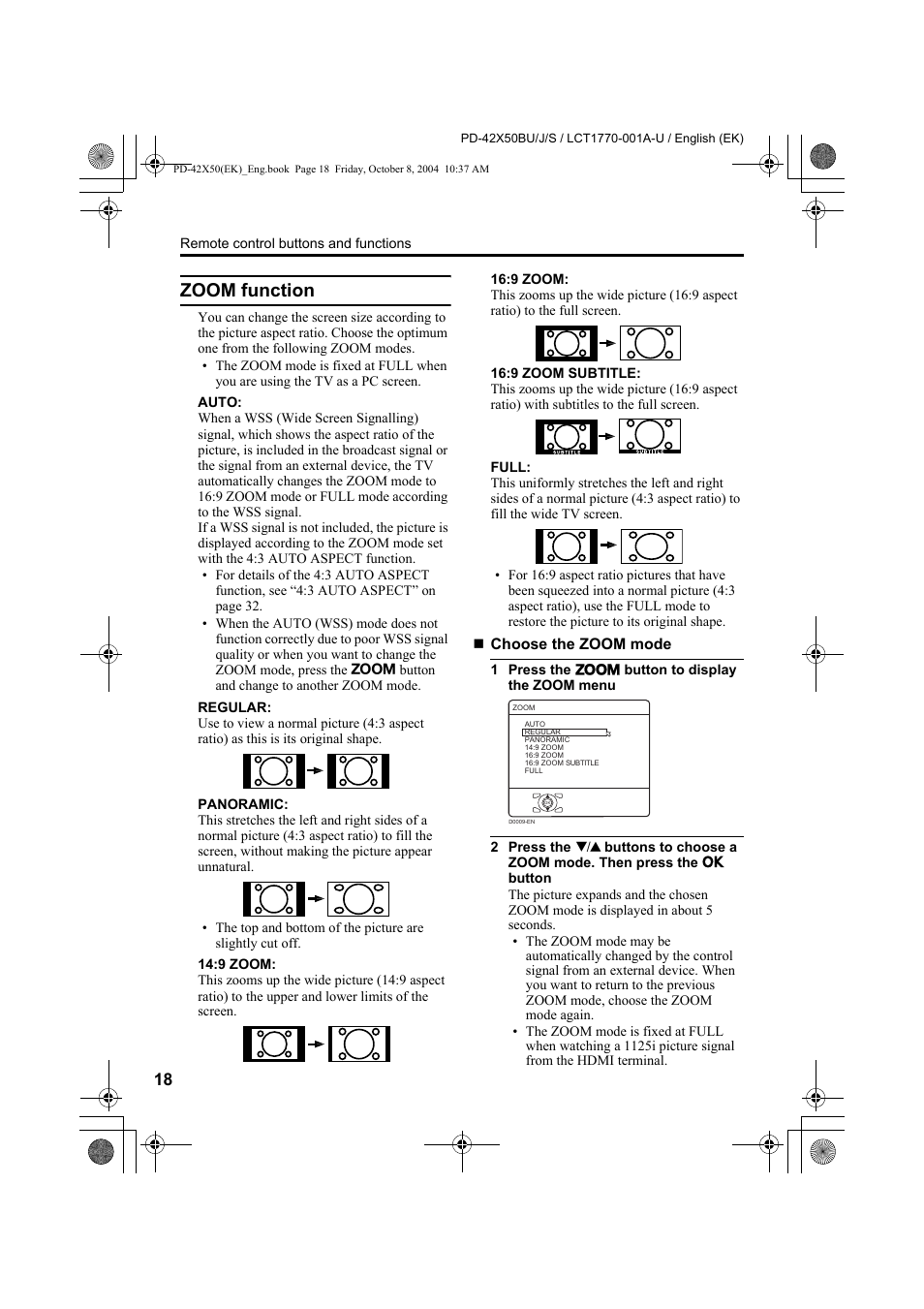 Zoom function | JVC PD-42X50BU User Manual | Page 20 / 58