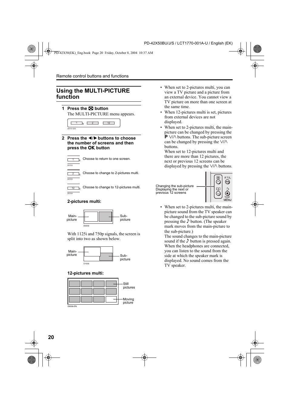 Using the multi-picture function | JVC PD-42X50BU User Manual | Page 22 / 58