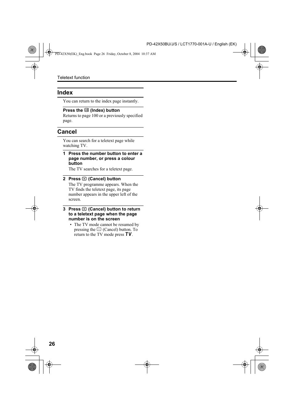 Index, Cancel | JVC PD-42X50BU User Manual | Page 28 / 58