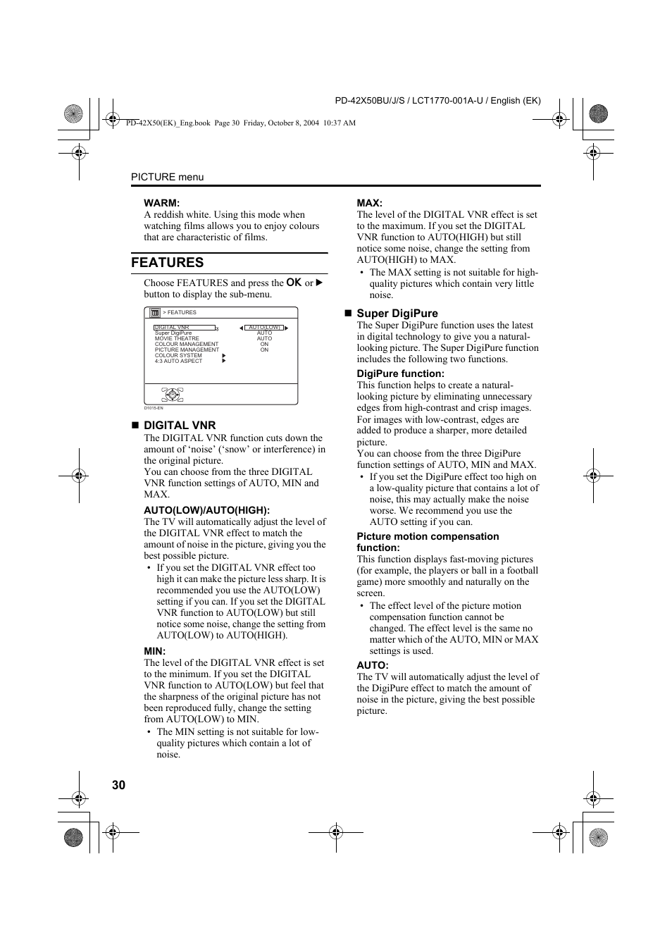 Features | JVC PD-42X50BU User Manual | Page 32 / 58