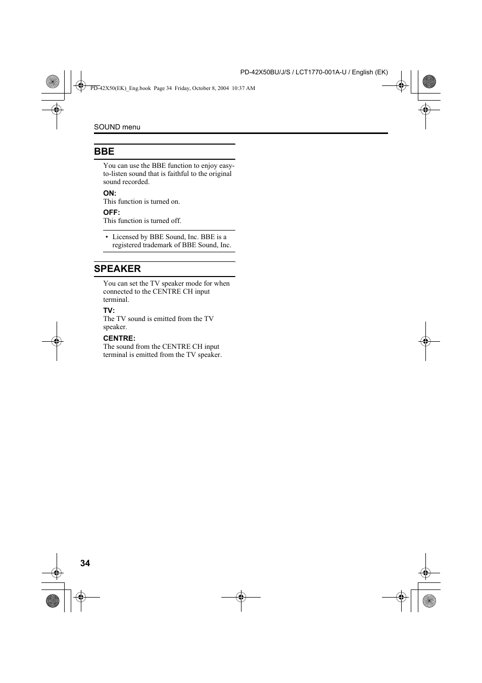 Speaker | JVC PD-42X50BU User Manual | Page 36 / 58