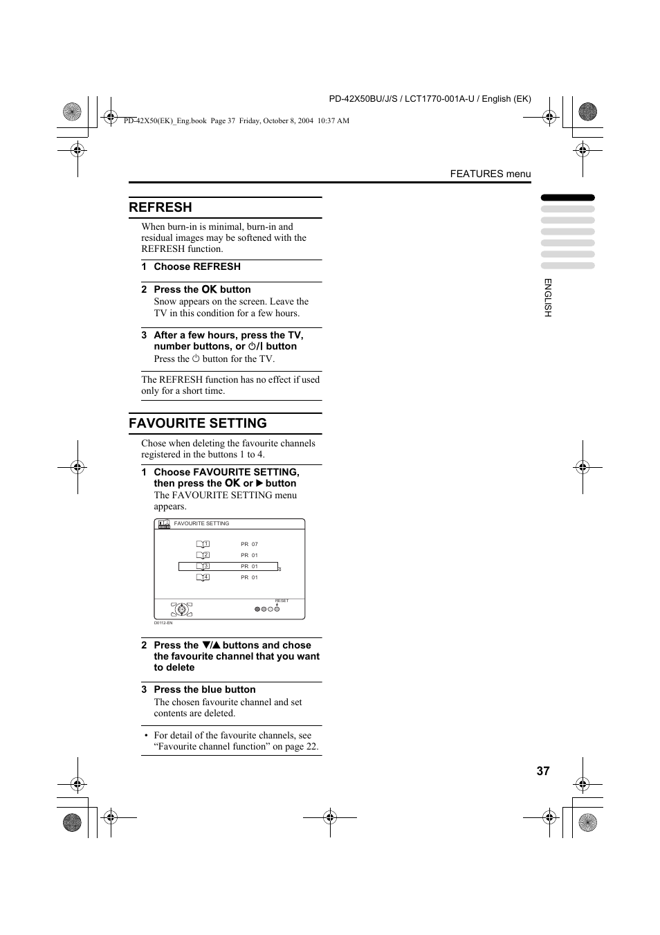 Refresh, Favourite setting | JVC PD-42X50BU User Manual | Page 39 / 58