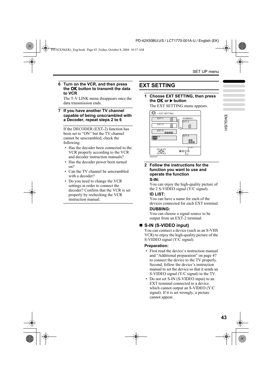 Ext setting | JVC PD-42X50BU User Manual | Page 45 / 58