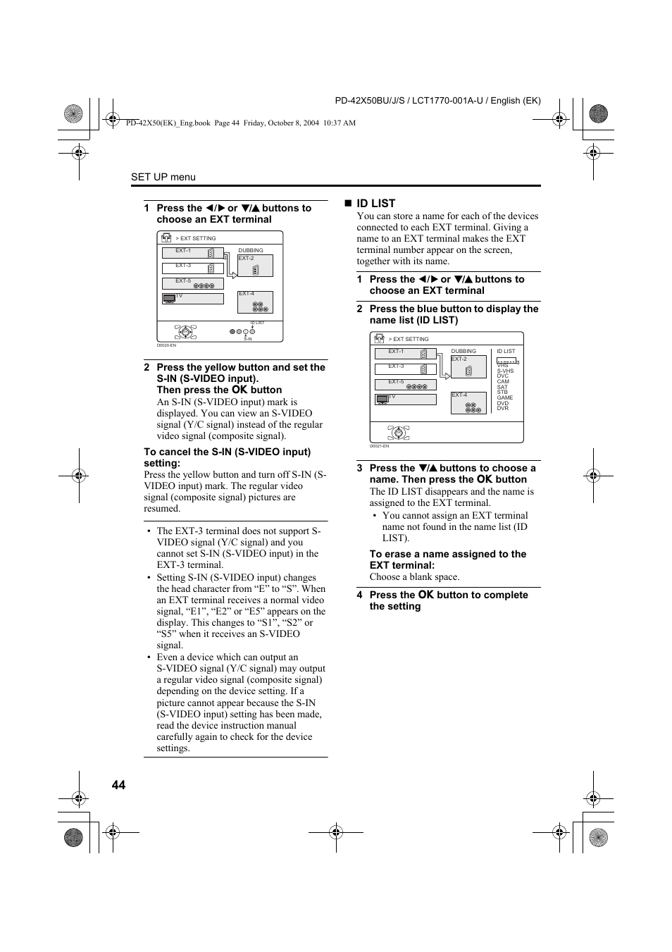 Id list | JVC PD-42X50BU User Manual | Page 46 / 58