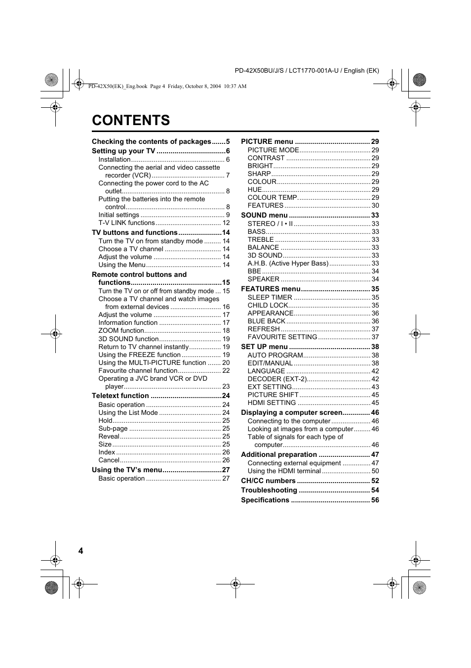 JVC PD-42X50BU User Manual | Page 6 / 58