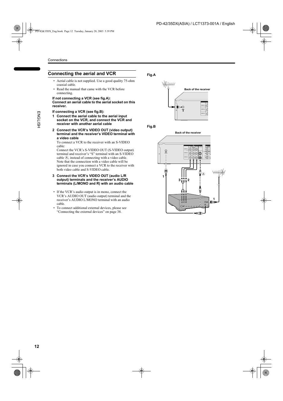 Connecting the aerial and vcr | JVC PD-35DX  EN User Manual | Page 14 / 48